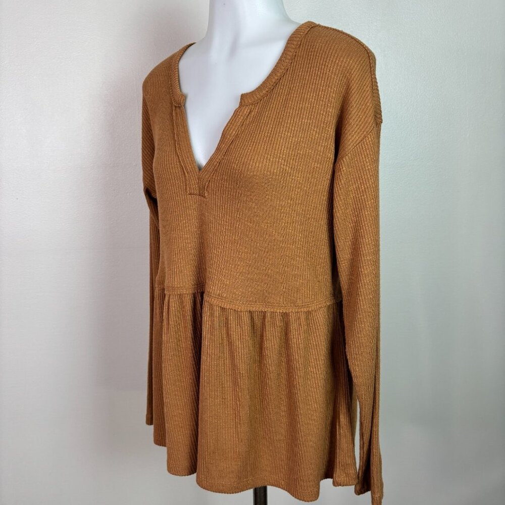 Maurices Top Small Brown‎ Ribbed Knit Long Sleeve Casual Shirt Women's - Picture 3 of 11